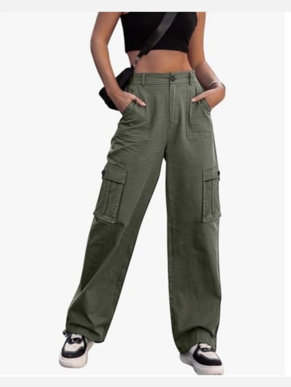 NEW High Waisted Wide Leg Cargo Pants Y2K Grunge Size M
